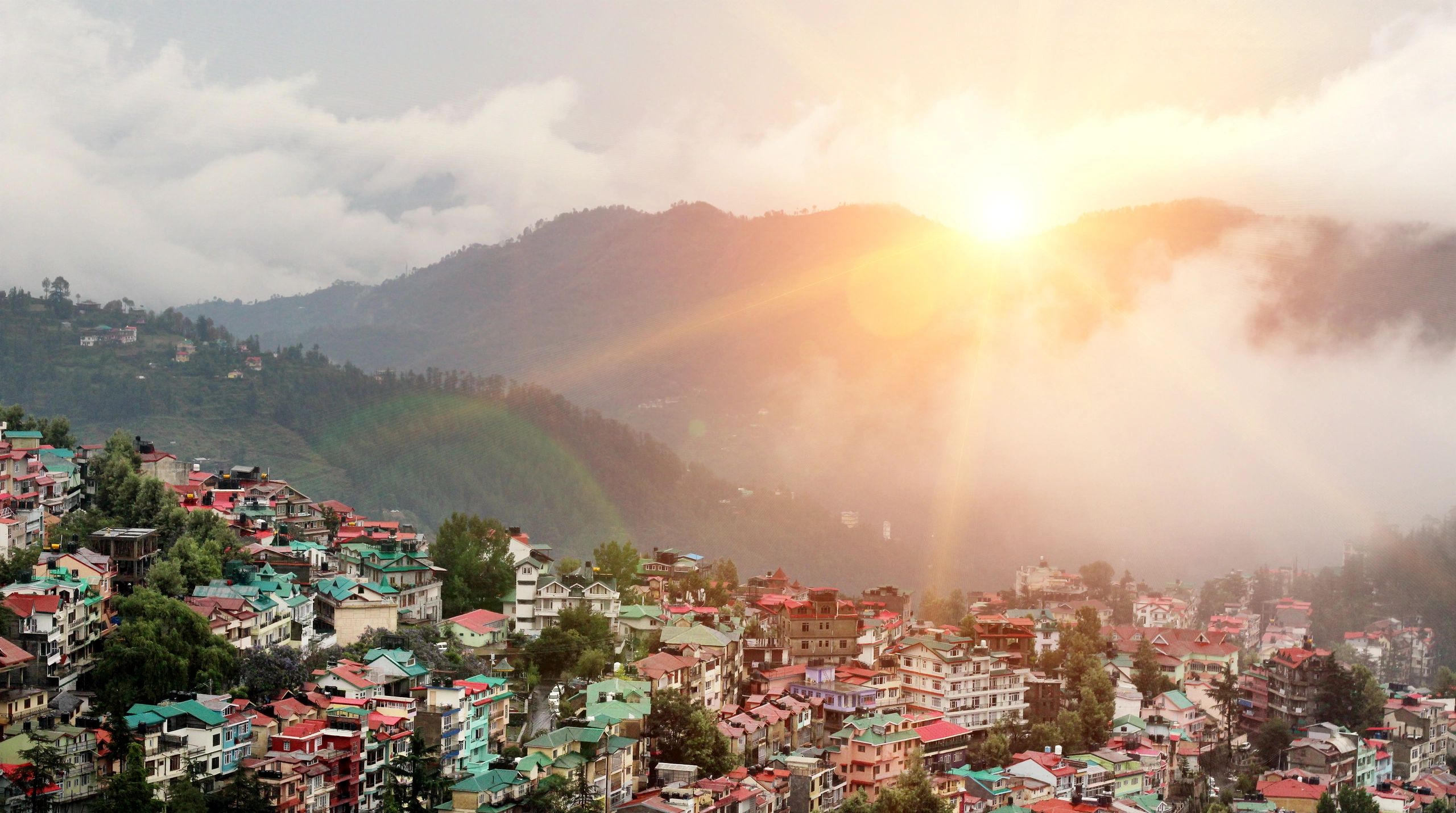 Elevated view of a village in the mountain range