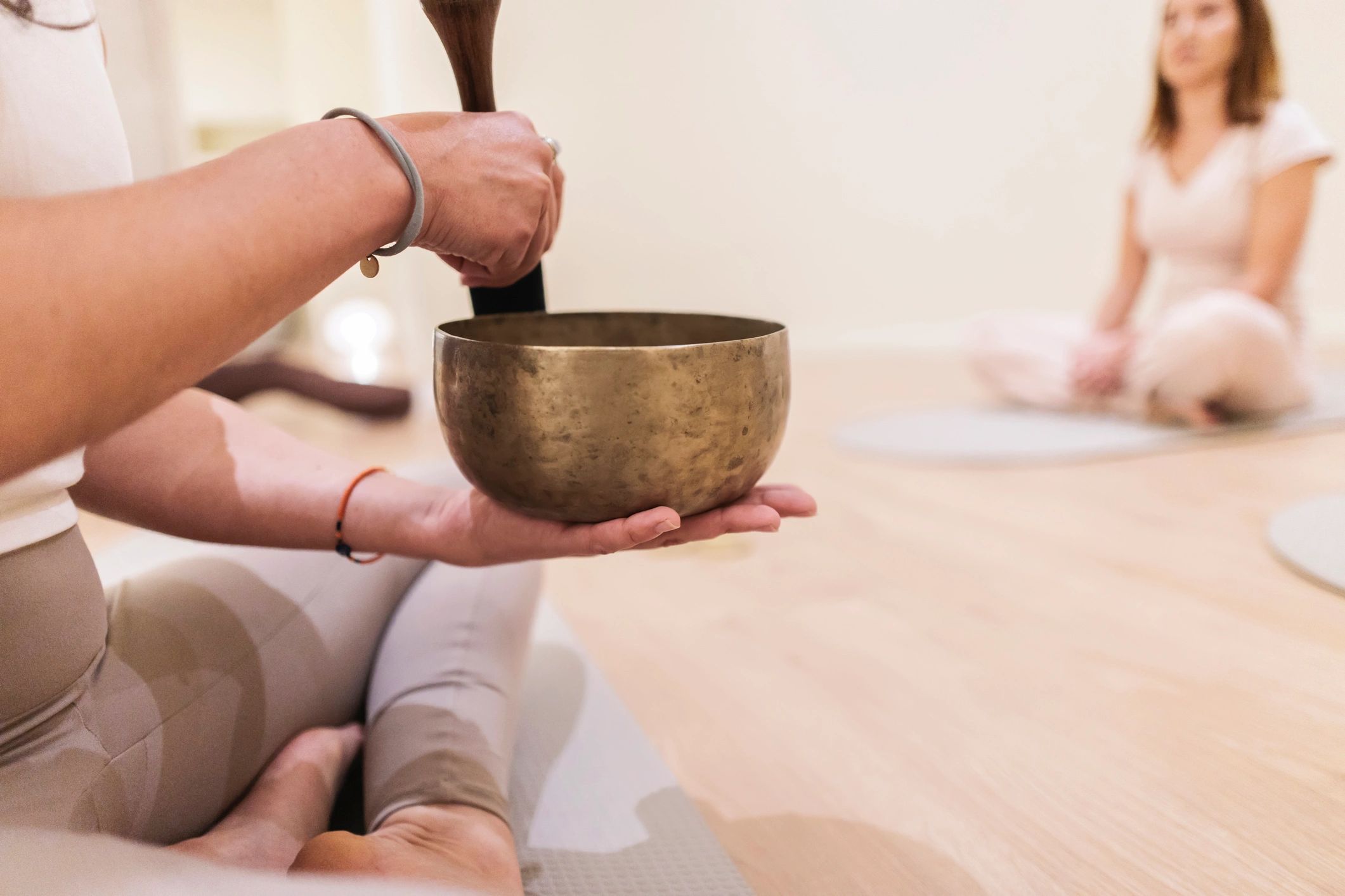 Sound healing session with a singing bowl